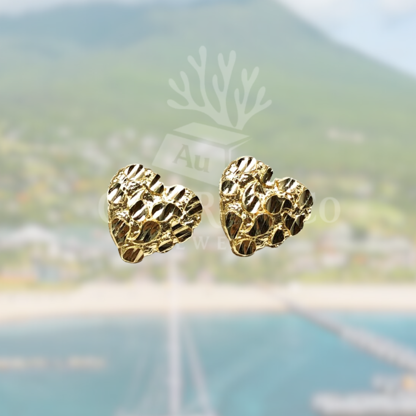 10k Heart Nugget Studs