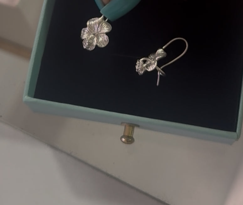 Silver Hibiscus Hoops