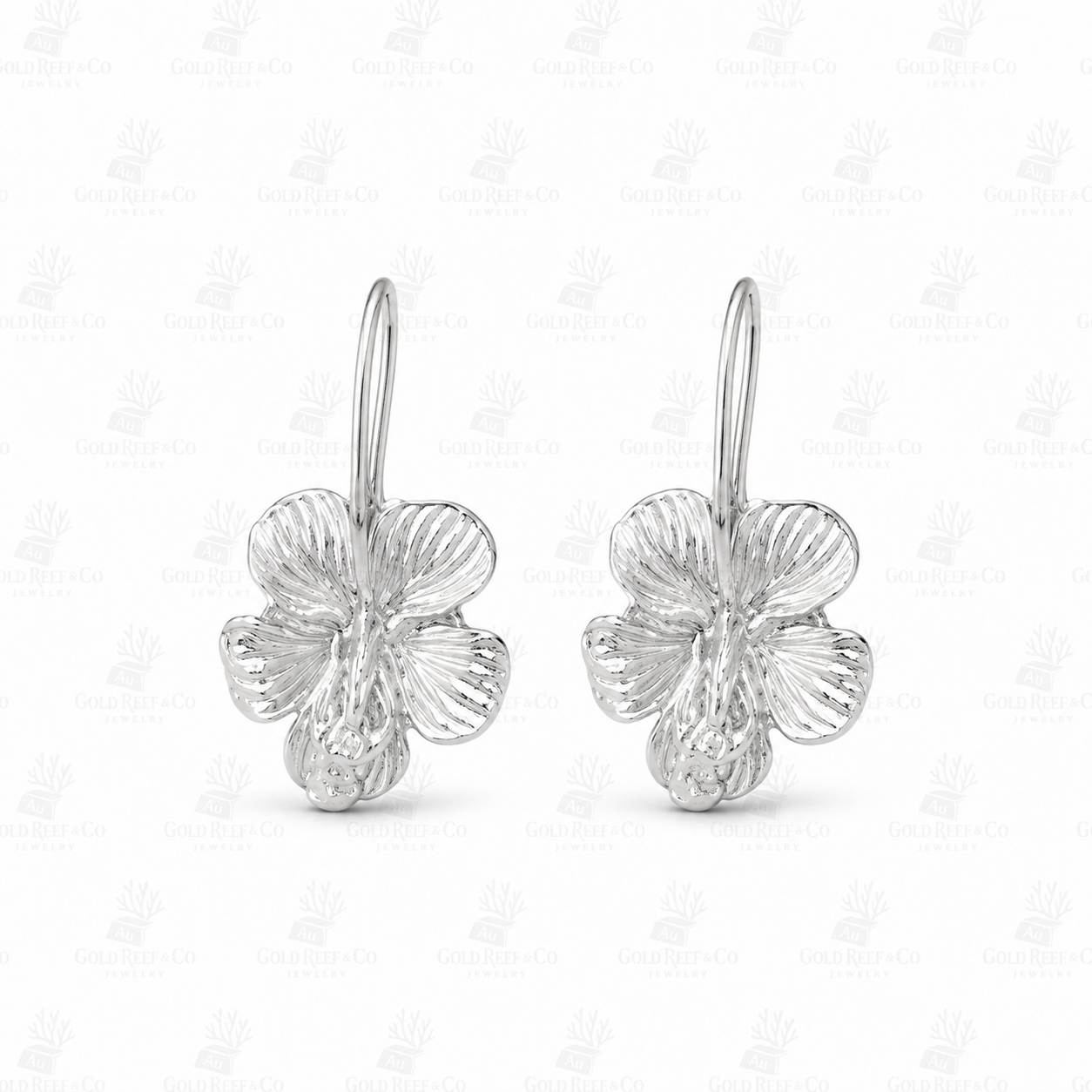 Silver Hibiscus Open Hoop Studs  MTO